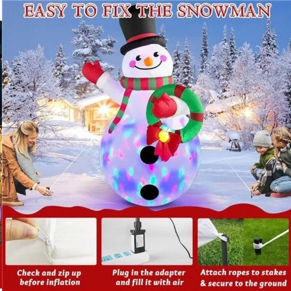 8FT Christmas Inflatables Outdoor Decor, Snowman Holding Garland Blow Up